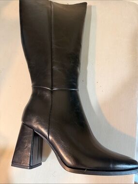 JustFab Black Knee-High Block Heel Boots